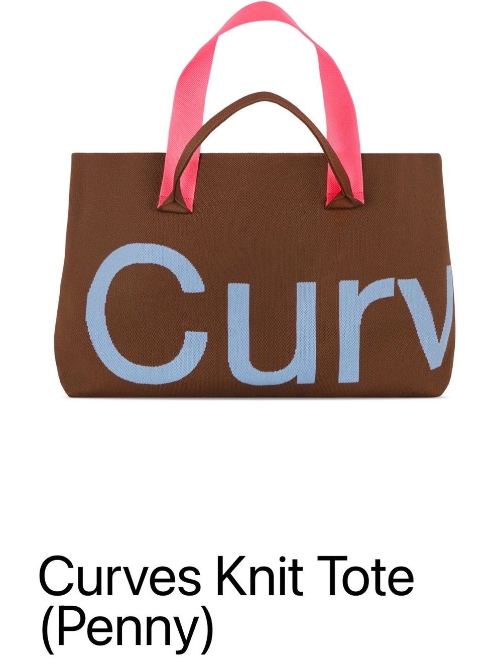 Penny Curves Knit Tote in Brown with Pink Handles